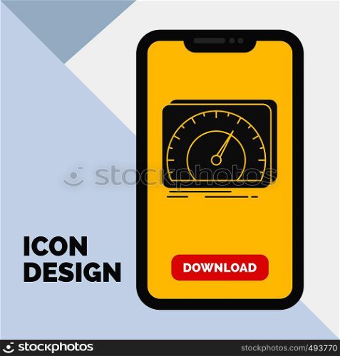 dashboard, device, speed, test, internet Glyph Icon in Mobile for Download Page. Yellow Background. Vector EPS10 Abstract Template background