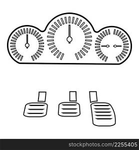 Dashboard pedals contour outline line icon black color vector illustration image thin flat style simple. Dashboard pedals contour outline line icon black color vector illustration image thin flat style