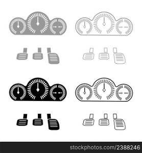 Dashboard pedals set icon grey black color vector illustration image simple solid fill outline contour line thin flat style. Dashboard pedals set icon grey black color vector illustration image solid fill outline contour line thin flat style