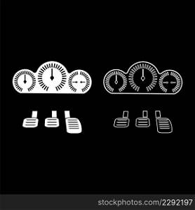 Dashboard pedals set icon white color vector illustration image simple solid fill outline contour line thin flat style. Dashboard pedals set icon white color vector illustration image solid fill outline contour line thin flat style