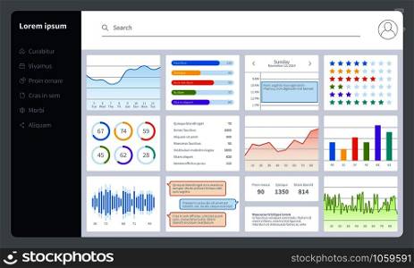 Dashboard. Progress bars, finance analytics data charts with ui. Report diagrams, graphs and interface for web application vector infographics simple statistics mockup. Dashboard. Progress bars, finance analytics data charts with ui. Report diagrams, graphs and interface for web application vector mockup