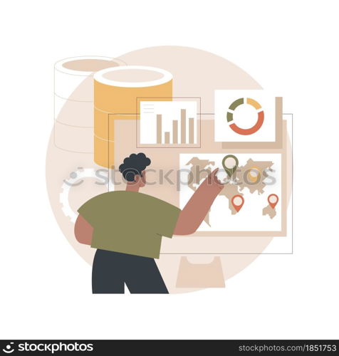 Dashboard service abstract concept vector illustration. Online reporting mechanism, key performance indicators, dashboard service tool, data metrics, information management abstract metaphor.. Dashboard service abstract concept vector illustration.