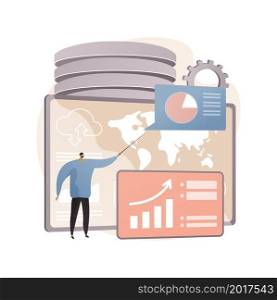 Dashboard service abstract concept vector illustration. Online reporting mechanism, key performance indicators, dashboard service tool, data metrics, information management abstract metaphor.. Dashboard service abstract concept vector illustration.
