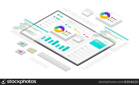 Dashboard website and software technology development 3d isometric illustration