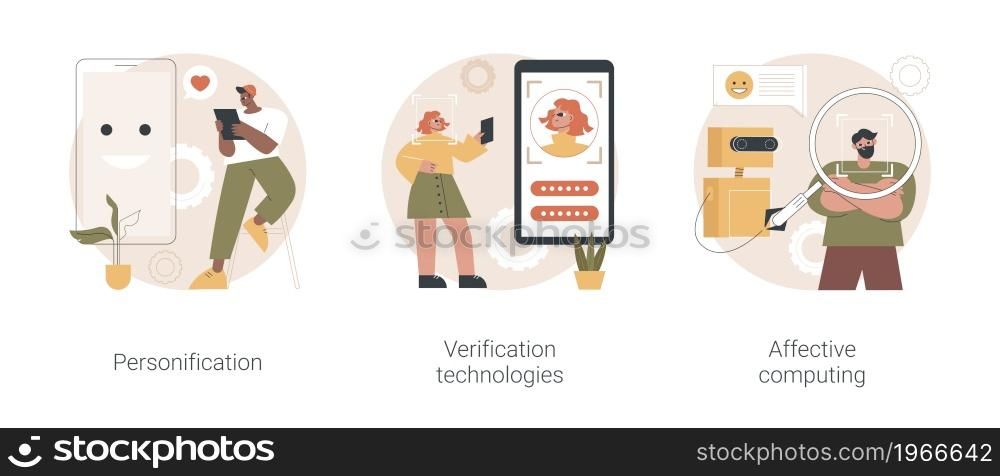 Data access and user experience abstract concept vector illustration set. Personification, verification technologies, affective computing, user password, social media account abstract metaphor.. Data access and user experience abstract concept vector illustrations.