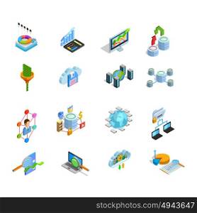 Data Analyses Elements Isometric Icons Set . Modern data analysis electronic technologies isometric icons collection with search access storage and protection symbols isolated vector illustration