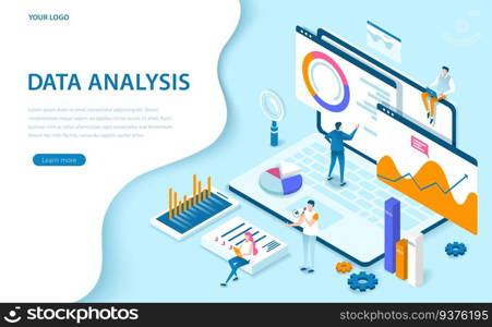 Data analysis 3d isometric style illustration in blue tone. 3d isometric Data analysis