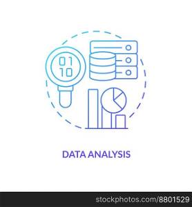 Data analysis blue gradient concept icon. Virtual tools. Digital information processing stage abstract idea thin line illustration. Isolated outline drawing. Myriad Pro-Bold font used. Data analysis blue gradient concept icon