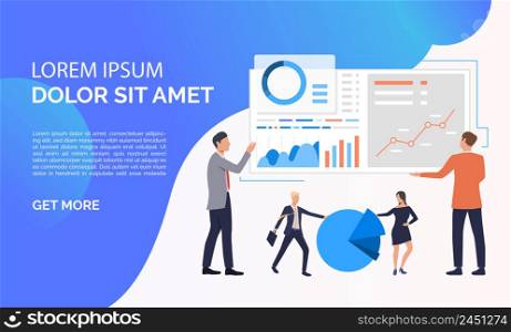 Data analysis blue presentation illustration.People analyze big data. Business result concept. Vector illustration can be used for topics like presentation, business, competition. Data analysis blue presentation illustration