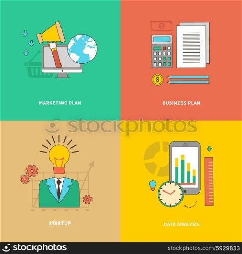 Data analysis, business marketing plan, startup. Finance management strategy, money and analytic, development and seo, research and promotion, growth project illustration