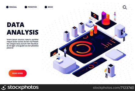 Data analysis concept. Business team build digital infographic with dashboard, charts and diagrams. Landing page vector design. Illustration of data analysis, chart and infographic. Data analysis concept. Business team build digital infographic with dashboard, charts and diagrams. Landing page vector design