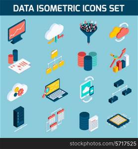 Data analysis digital analytics data processing icons isometric set isolated vector illustration