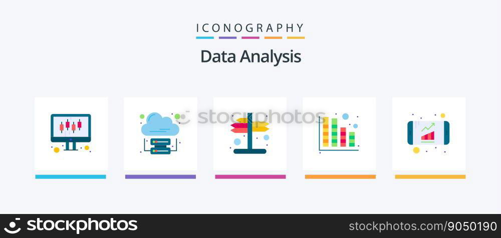 Data Analysis Flat 5 Icon Pack Including chart. technology. indicator. graph. database. Creative Icons Design