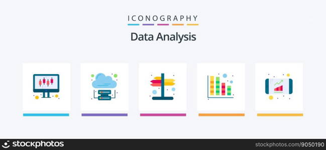 Data Analysis Flat 5 Icon Pack Including chart. technology. indicator. graph. database. Creative Icons Design