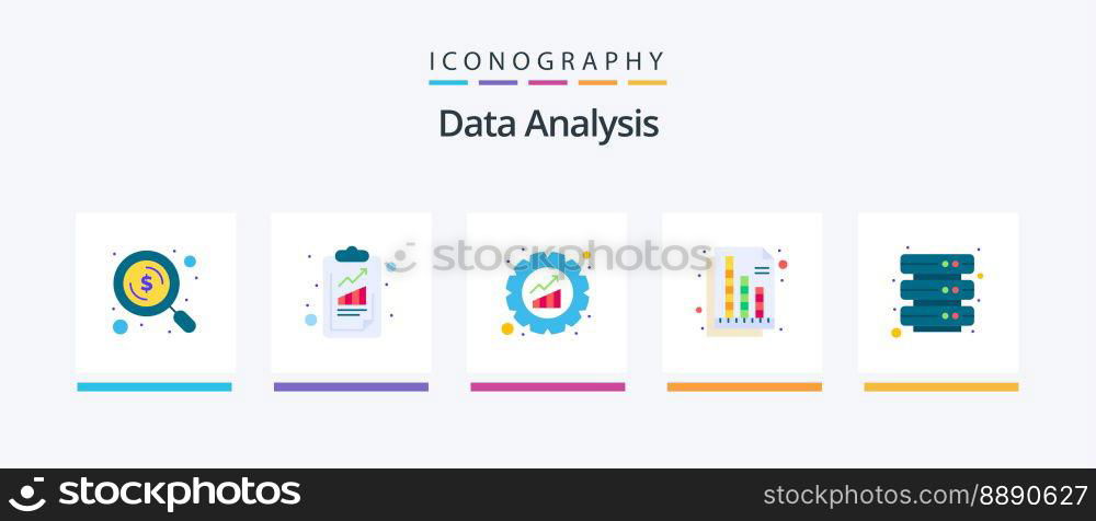 Data Analysis Flat 5 Icon Pack Including database. graph. chart. digital. document. Creative Icons Design