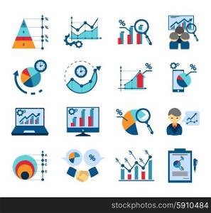 Data analysis flat icons collection. Data analysis techniques for effective business management and market research flat icons collections abstract isolated vector illustration