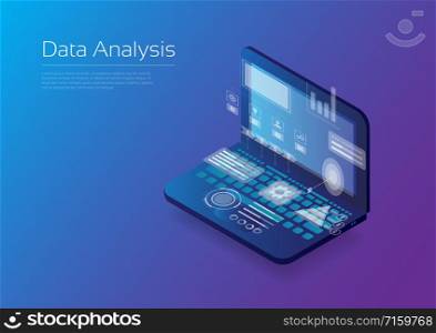 Data analysis, hologram icon with Isometric notebook