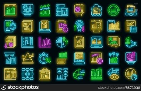 Data analysis icons set outline vector. Statistics chart. Business communication vector neon. Data analysis icons set outline vector. Statistics chart vector neon