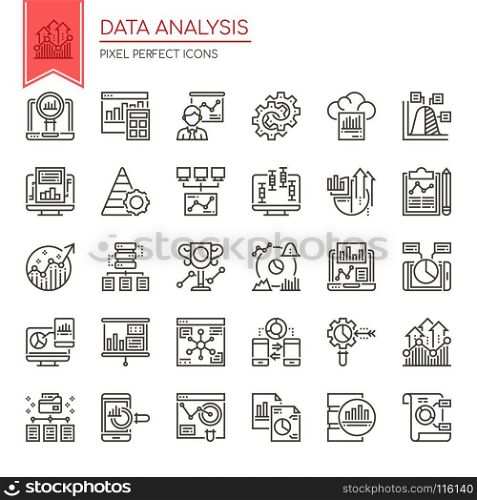 Data Analysis , Thin Line and Pixel Perfect Icons