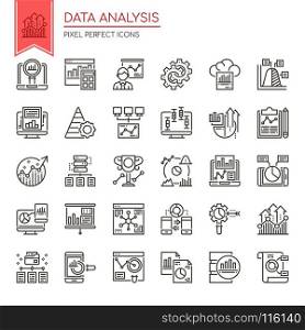 Data Analysis , Thin Line and Pixel Perfect Icons