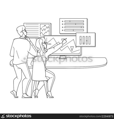 data analyst research graph. Black Line Pencil Drawing Vector. finance business technology. market chart. information analytics character web Illustration. data analyst vector