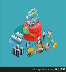 Data Analytics Analysis Concept Isometric Poster. Big data access storage distribution information management and analysis for efficient business planning isometric poster vector illustration
