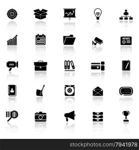 Data and information icons with reflect on white background, stock vector
