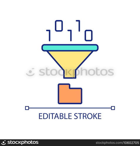 Data archiving RGB color icon. Exploring large database. Computing processes. Big data processing. Isolated vector illustration. Simple filled line drawing. Editable stroke. Arial font used. Data archiving RGB color icon