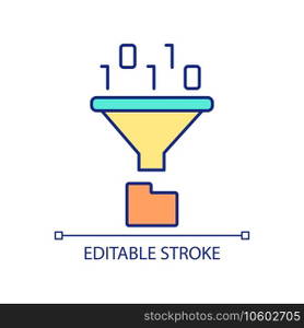 Data archiving RGB color icon. Exploring large database. Computing processes. Big data processing. Isolated vector illustration. Simple filled line drawing. Editable stroke. Arial font used. Data archiving RGB color icon