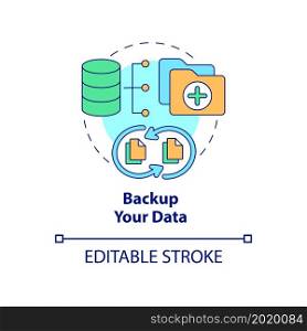 Data backup concept icon. Copy information storage to protect abstract idea thin line illustration. Personal safety technology. Vector isolated outline color drawing. Editable stroke. Data backup concept icon