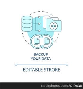 Data backup to save information concept icon. Copy information storage to protect abstract idea thin line illustration. Personal safety. Vector isolated outline color drawing. Editable stroke. Data backup to save information concept icon
