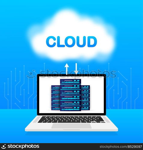 Data base, cloud. Network servers computer hardware technology decorative elements. Vector illustration.. Data base, cloud. Network servers computer hardware technology decorative elements. Vector illustration