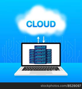 Data base, cloud. Network servers computer hardware technology decorative elements. Vector illustration.. Data base, cloud. Network servers computer hardware technology decorative elements. Vector illustration