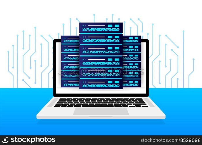 Data base, cloud. Network servers computer hardware technology decorative elements. Vector illustration.. Data base, cloud. Network servers computer hardware technology decorative elements. Vector illustration