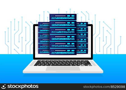 Data base, cloud. Network servers computer hardware technology decorative elements. Vector illustration.. Data base, cloud. Network servers computer hardware technology decorative elements. Vector illustration