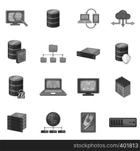 Data base icons set in monochrome style isolated on white background. Data base icons set, monochrome style