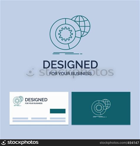 data, big data, analysis, globe, services Business Logo Line Icon Symbol for your business. Turquoise Business Cards with Brand logo template. Vector EPS10 Abstract Template background