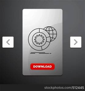 data, big data, analysis, globe, services Line Icon in Carousal Pagination Slider Design & Red Download Button. Vector EPS10 Abstract Template background
