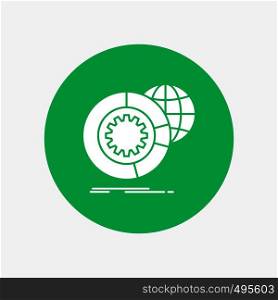 data, big data, analysis, globe, services White Glyph Icon in Circle. Vector Button illustration. Vector EPS10 Abstract Template background
