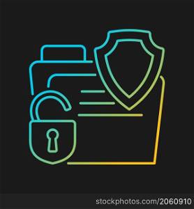 Data breach insurance gradient vector icon for dark theme. Financial losses online. Cyber safety insurance policy. Thin line color symbol. Modern style pictogram. Vector isolated outline drawing. Data breach insurance gradient vector icon for dark theme