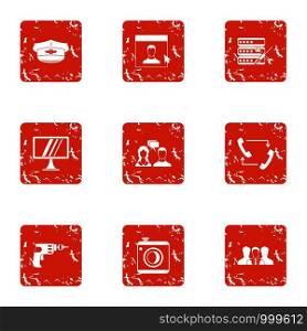 Data carrier icons set. Grunge set of 9 data carrier vector icons for web isolated on white background. Data carrier icons set, grunge style
