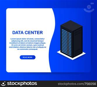 Data Center Cloud Connection Hosting Server Computer Information Database Synchronize Technology. Vector stock illustration.
