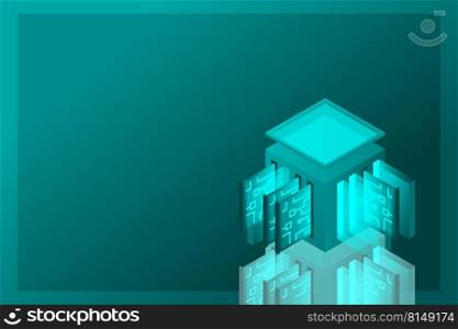 Data center isometric icon, database and cloud data storage concept, PCB slot, server room, cloud computing, 3d vector illustration.