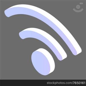 Data center isometric icon, wifi logotype in white color, wireless support and digital communication, modern network symbol, information online connect, web logo, computing element 3D vector design. Wifi Logotype, Wireless Communication, Web Vector