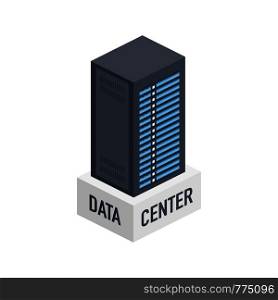 Data center. Mainframe service concept banner, server rack. Server room concept, data bank center. Vector stock illustration.