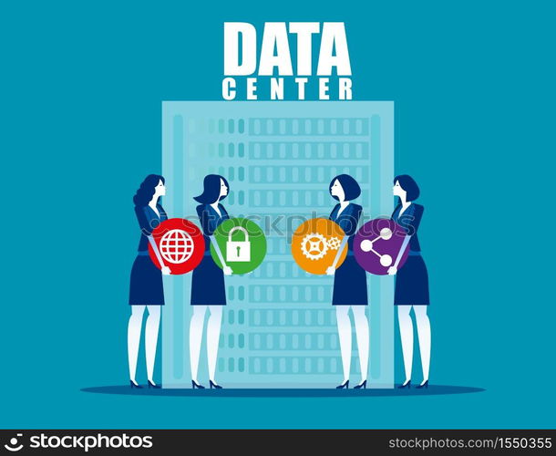 Data center security team. Concept security vector, Application, Data, Teamwork.