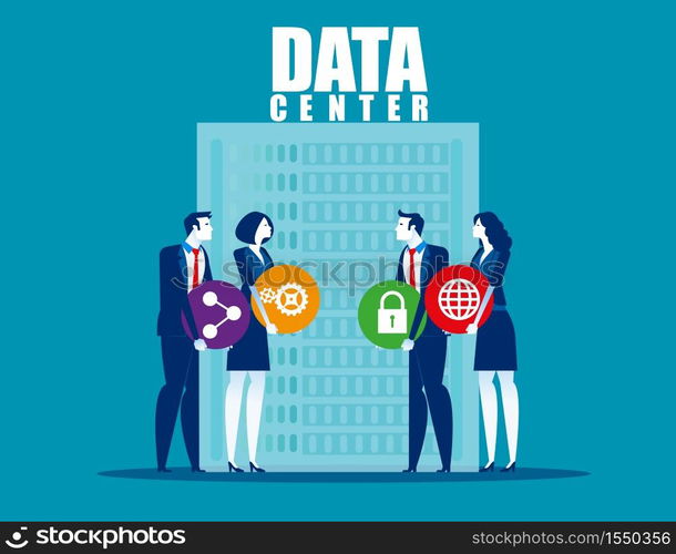 Data center security team. Concept security vector, Application, Data, Teamwork.
