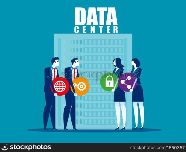 Data center security team. Concept security vector, Application, Data, Teamwork.