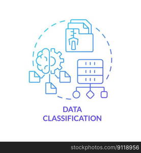 Data classification blue gradient concept icon. Information organization. Data lake architecture abstract idea thin line illustration. Isolated outline drawing. Myriad Pro-Bold font used. Data classification blue gradient concept icon