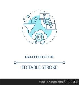 Data collection concept icon. M2M communication type idea thin line illustration. Performing preventive and predictive maintenance. Vector isolated outline RGB color drawing. Editable stroke. Data collection concept icon